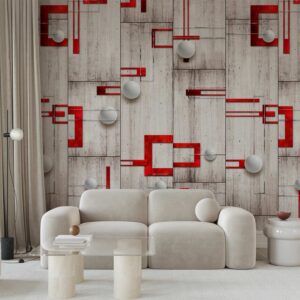 Tapéta - Concrete, red frames and white knobs