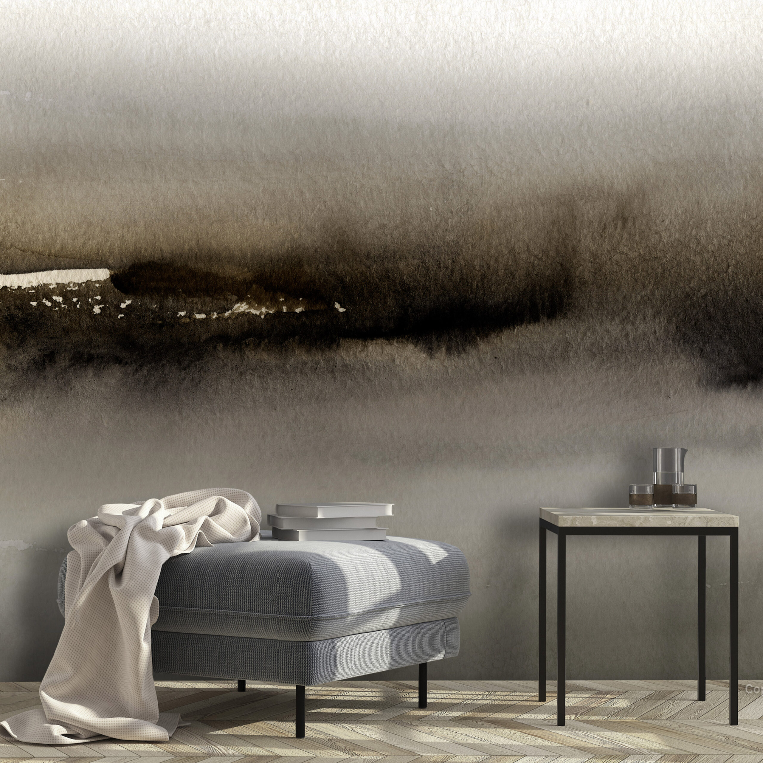 Fotótapéta - Diuna - abstract modern painting in grey with black pattern - Image 2