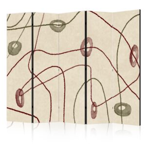 Paraván - Labyrinth with Beads - Minimalist Abstraction on a Worn Background