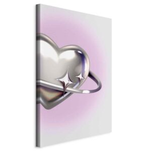 Kép - Cosmic Heart - Silver Heart with a Ring on a Purple Background