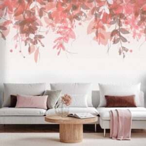 Fotótapéta - Under vegetation - hanging vines of pink leaves on a neutral background