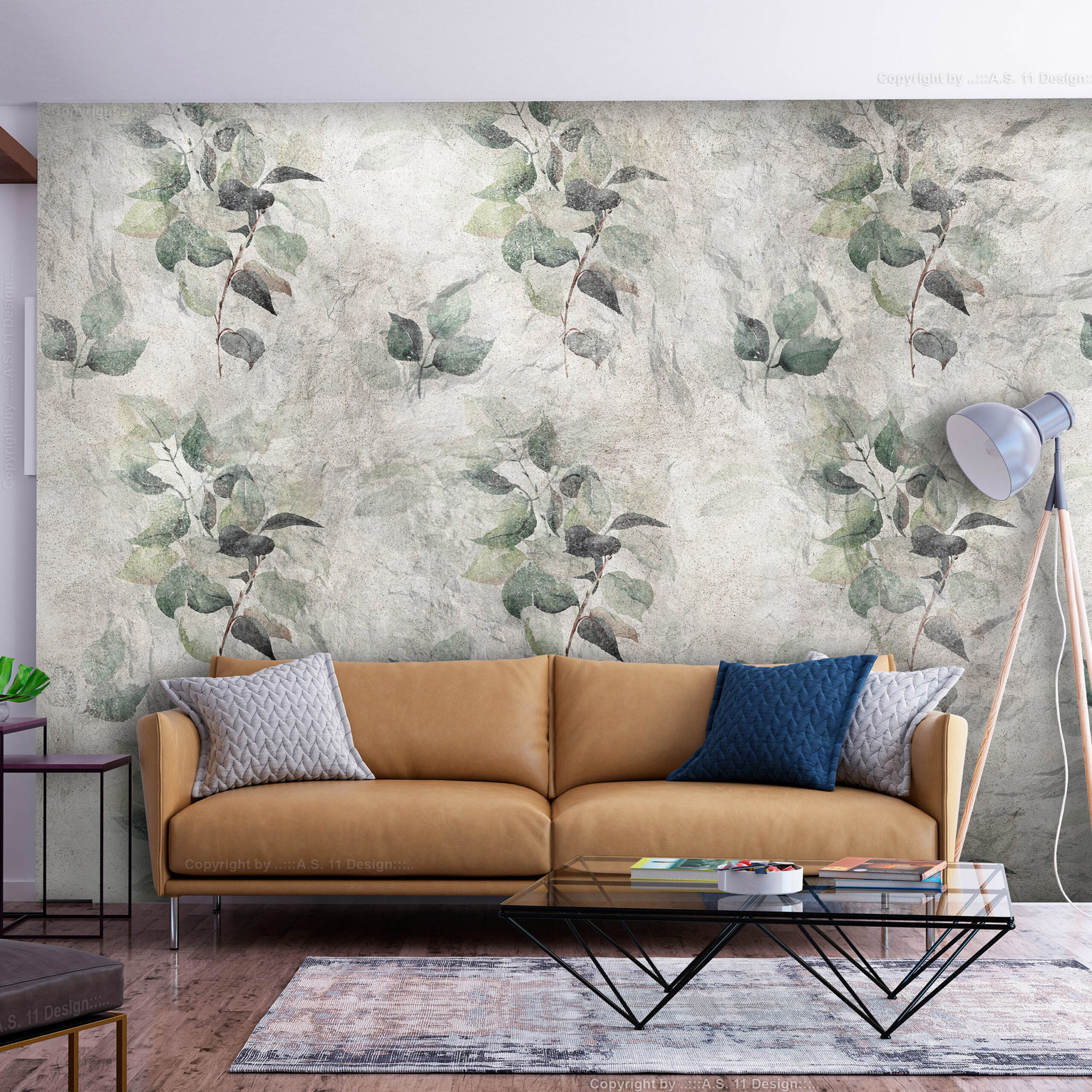 Fotótapéta - Statue of nature - plant motif with green leaves with grey patterns - Image 2