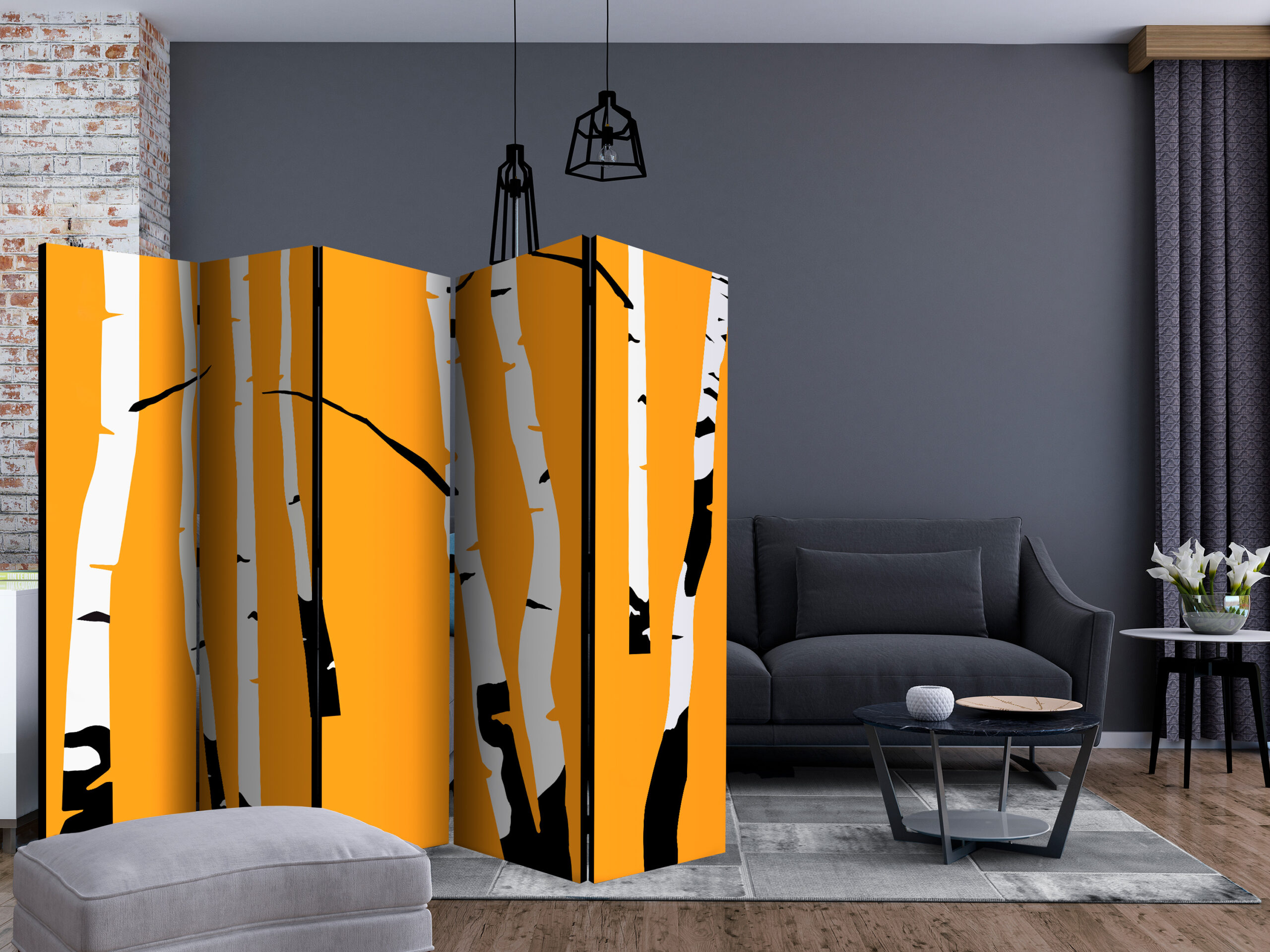 Paraván - Birches on the orange background II - Image 2