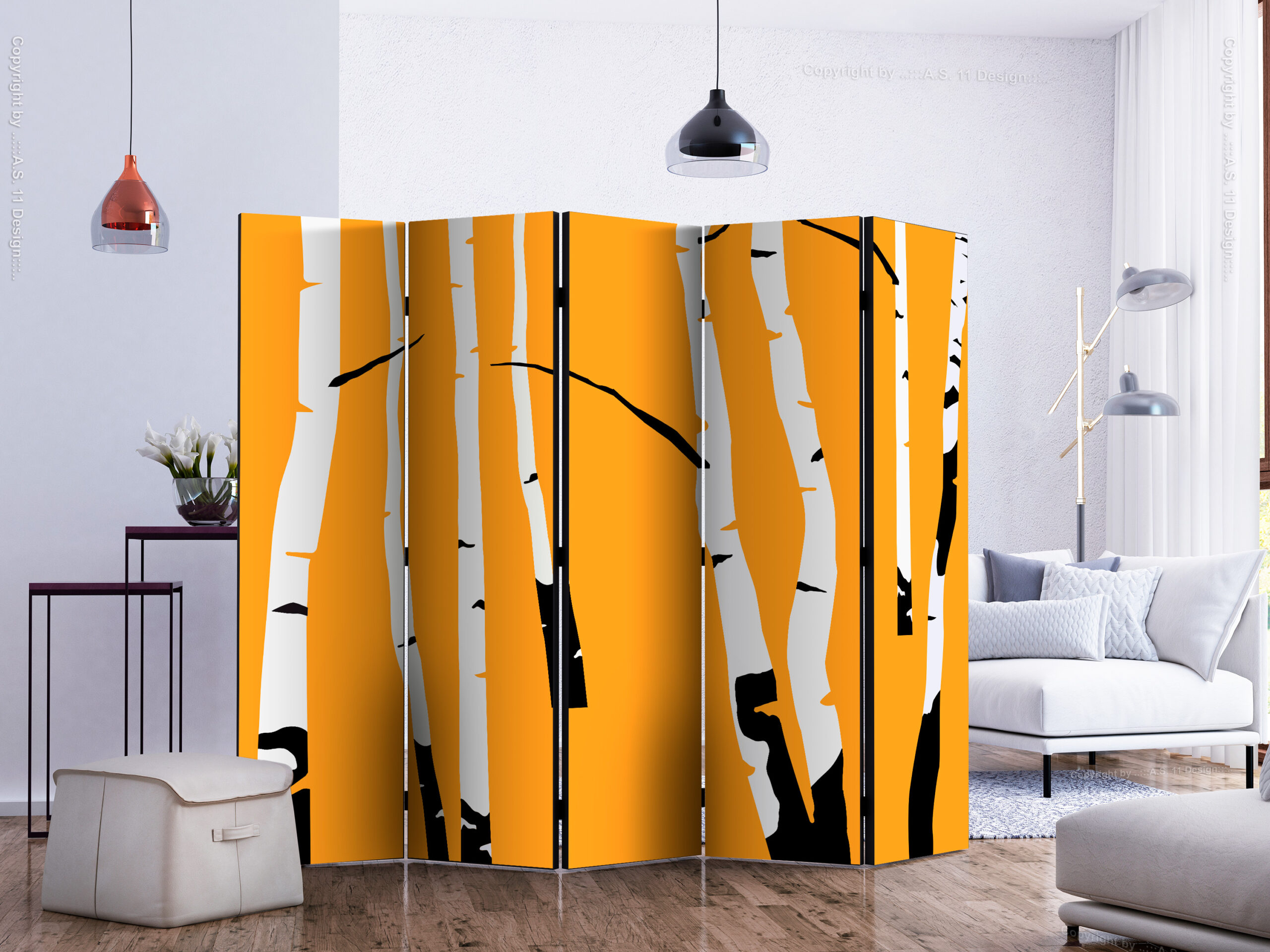 Paraván - Birches on the orange background II - Image 5