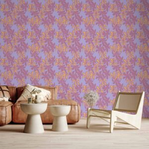Tapéta - Exotic - Two-Tone Flowers - Flowers in purple and orange on a blue background.