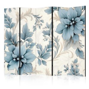 Paraván - Turquoise Flowers in Retro Vibe; Floral Ornaments