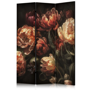 Paraván - Magnificent Tulips - Bouquet of Flowers in Red and White on a Black Background