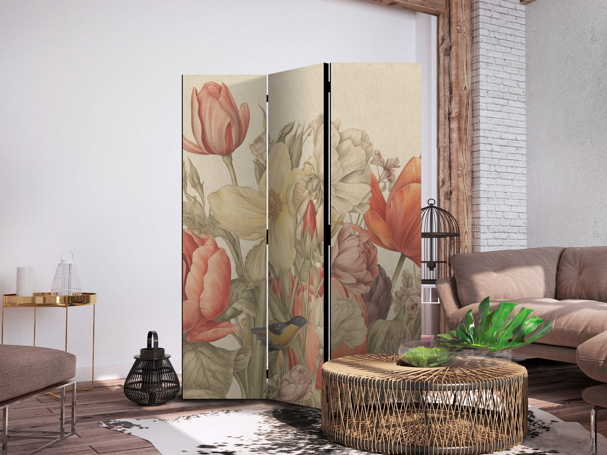 Paraván - Bouquet with Tulips - Colorful Flowers on a Light Background - Illustration - Image 5