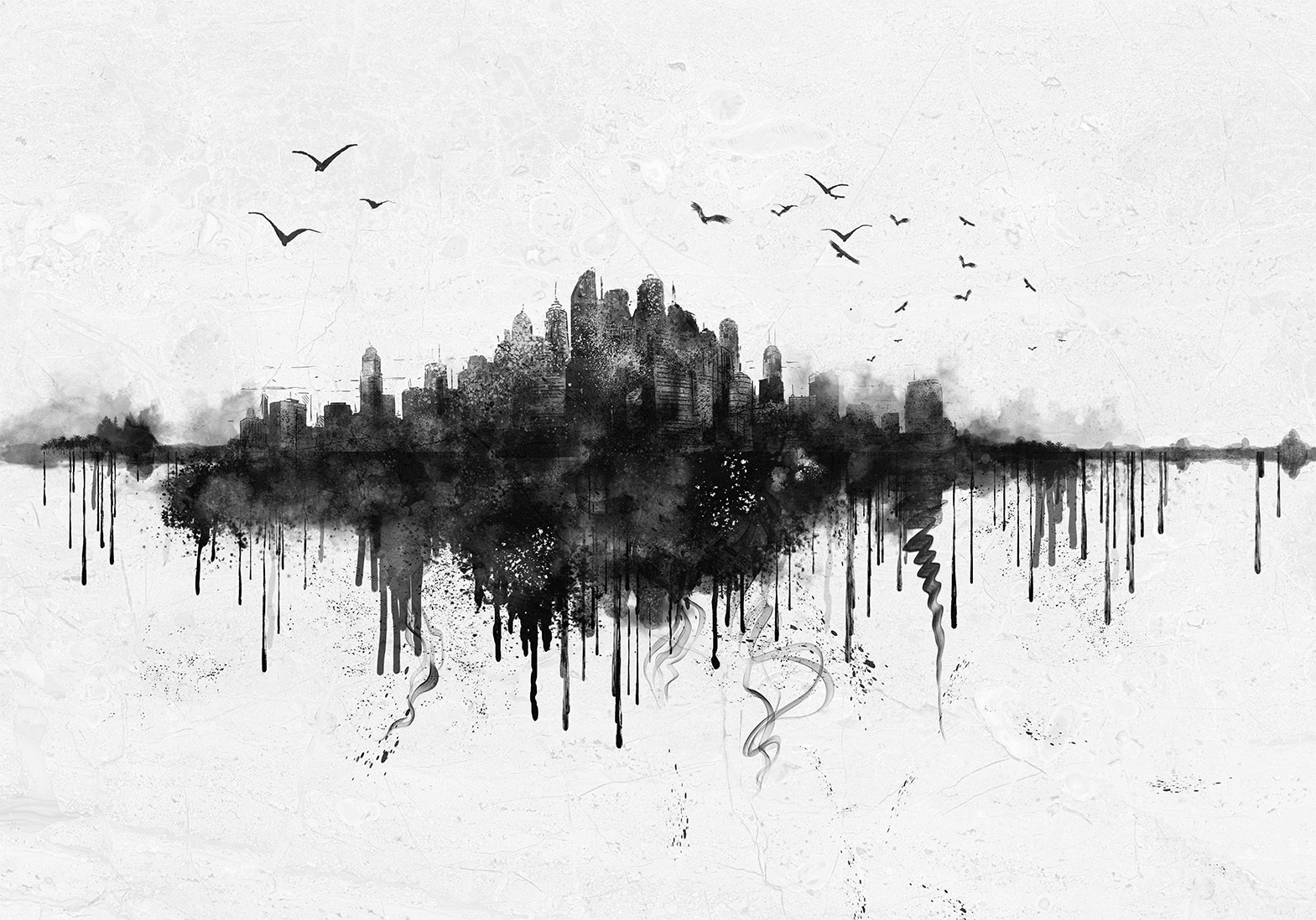 Fotótapéta - Big city - abstract city skyline in black watercolour style - Image 6