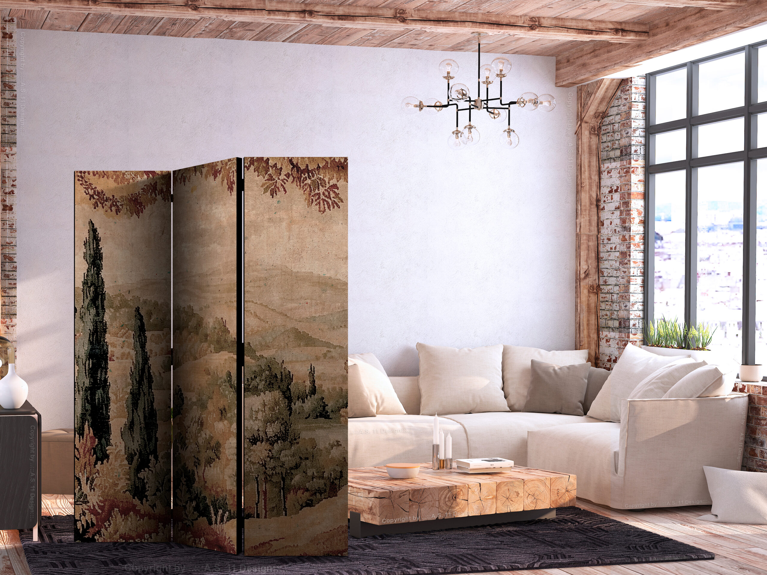 Paraván - Landscape with Cypresses - Old Tapestry with Mediterranean Vegetation - Image 2