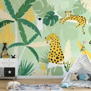 Fotótapéta - Cheetahs in the jungle - landscape with animals in the tropics for children
