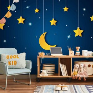 Fotótapéta - Skyline - night sky landscape with stars and moon for children