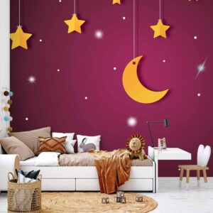 Fotótapéta - Skyline - violet night sky landscape with stars for children