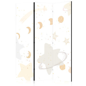 Paraván - Fairy-Tale Galaxy - Moon Phases in Shades of Yellow Among Stars in Beige and Ash Colors with Stardust
