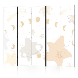 Paraván - Fairy-Tale Galaxy - Moon Phases in Shades of Yellow Among Stars in Beige and Ash Colors with Stardust