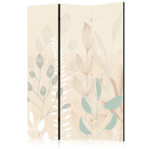 Paraván - Morning in the Meadow - Various Pastel Plants on a Beige Background