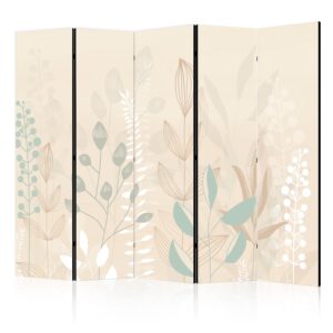 Paraván - Morning in the Meadow - Various Pastel Plants on a Beige Background