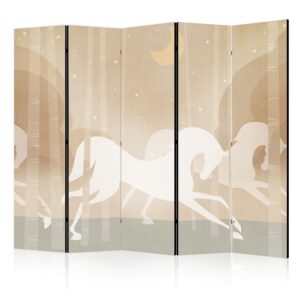 Paraván - Moonlit Steeds - Horses Galloping Among Trees on a Starry Night