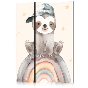 Paraván - Happy Sloth - Sloth in Muted Colors - Wearing a Cap - Sitting on a Rainbow Among the Stars