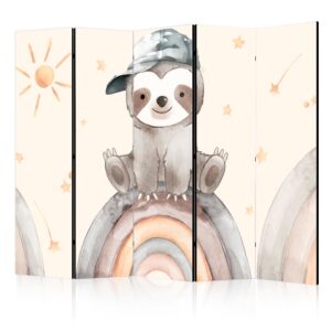 Paraván - Happy Sloth - Sloth in Muted Colors - Wearing a Cap - Sitting on a Rainbow Among the Stars