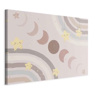 Kép - Joyful Sky - Yellow Cheerful Stars with a Rainbow Against the Phases of the Moon in a Light Beige Sky Hue