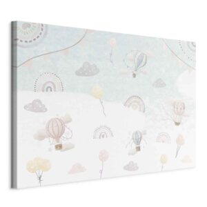 Kép - Sky with Balloons - Balloons in Subdued Colors Flying in the Sky Among Clouds Rainbows and Stars