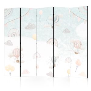 Paraván - Balloons in the Sky - Balloons in Pastel Colors Flying Through a Cloudy Sky - Among Rainbows and Stars