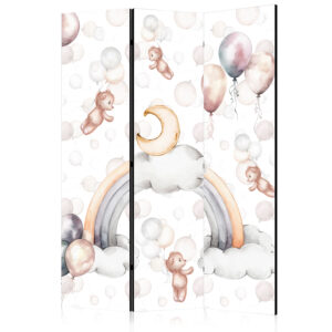 Paraván - Plush Bears with Balloons - Flying Light-Brown Bears Among Balloons - Clouds - and Rainbows in Subdued - Pastel Hues