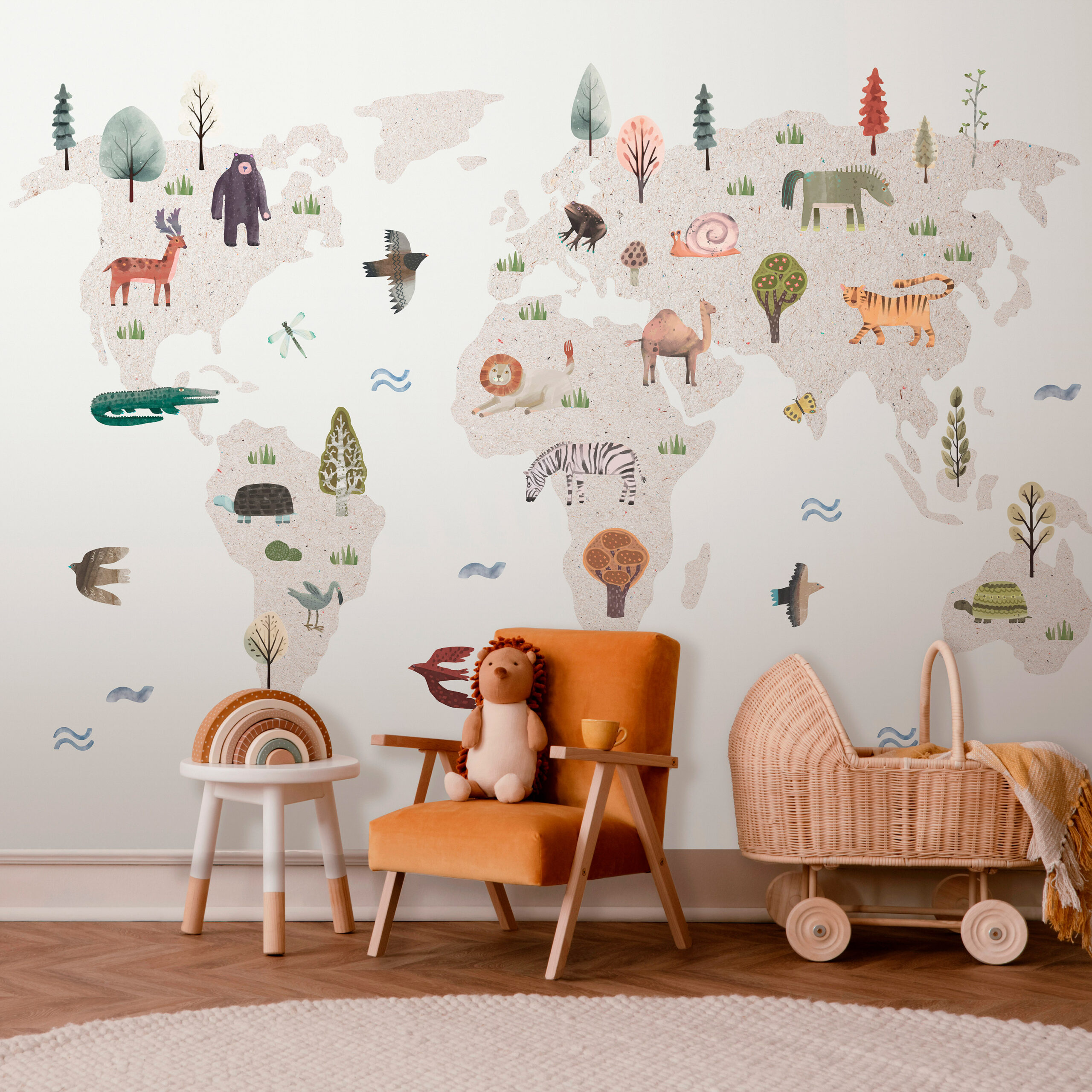 Fotótapéta - Beige World - Continents With Animals in Muted Colours - Image 2