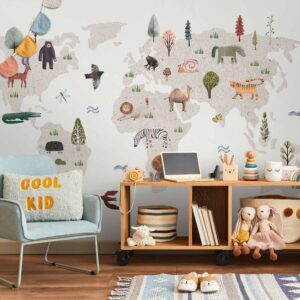 Fotótapéta - Beige World - Continents With Animals in Muted Colours