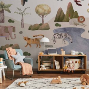 Fotótapéta - Africa for Toddlers - Savannah Animals in Pastel Colours