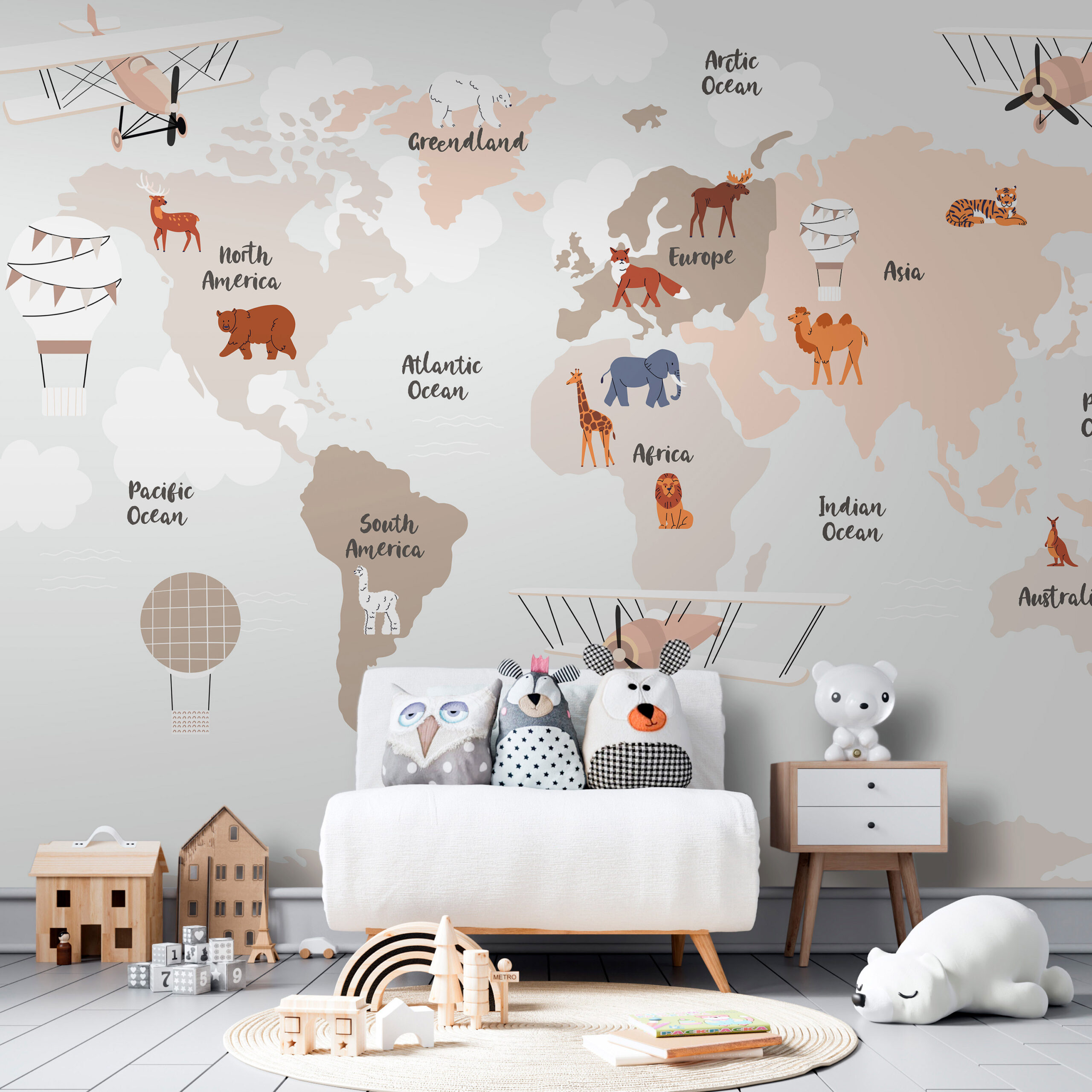 Fotótapéta - World Map in Beige Tones for Children's Room - Image 2