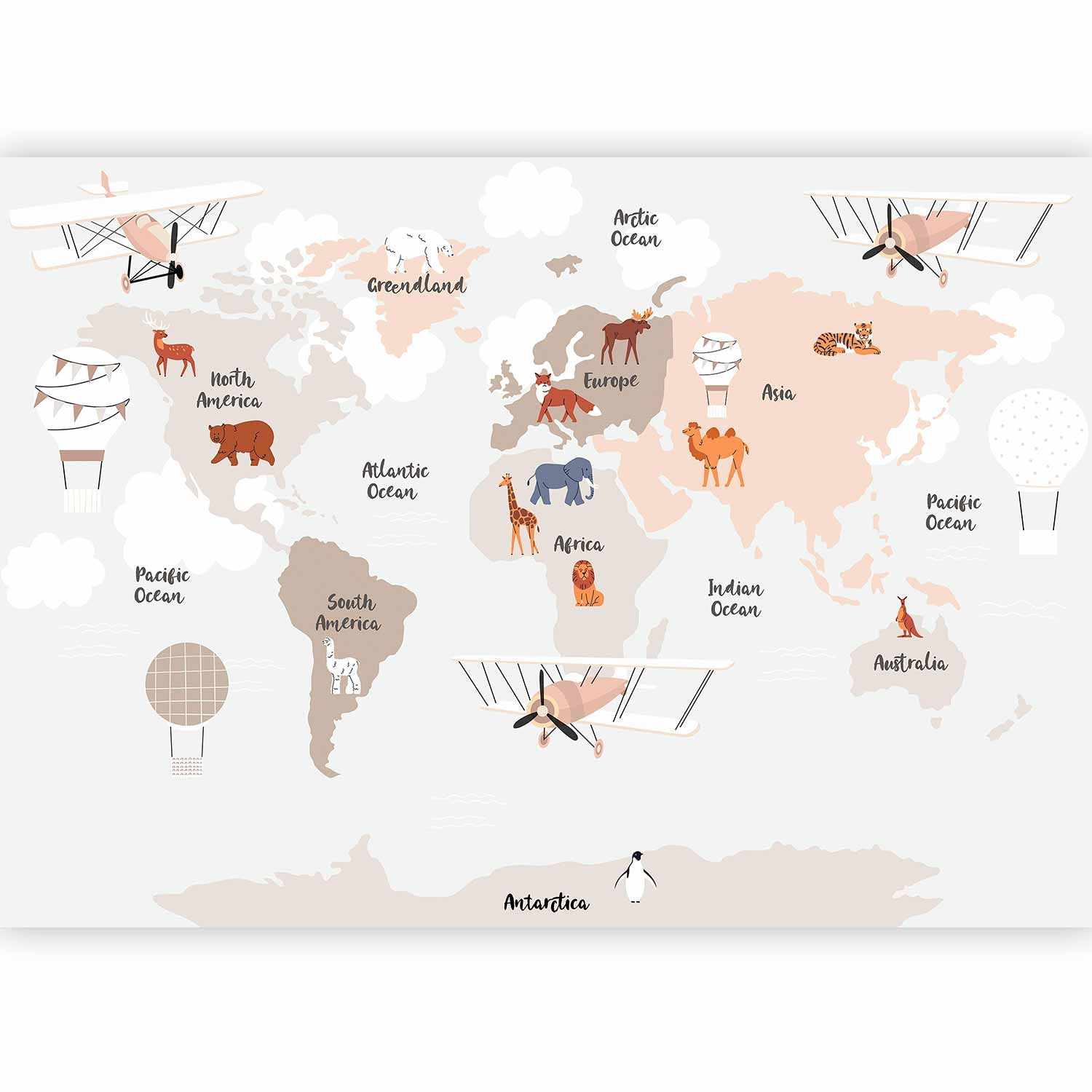 Fotótapéta - World Map in Beige Tones for Children's Room - Image 5