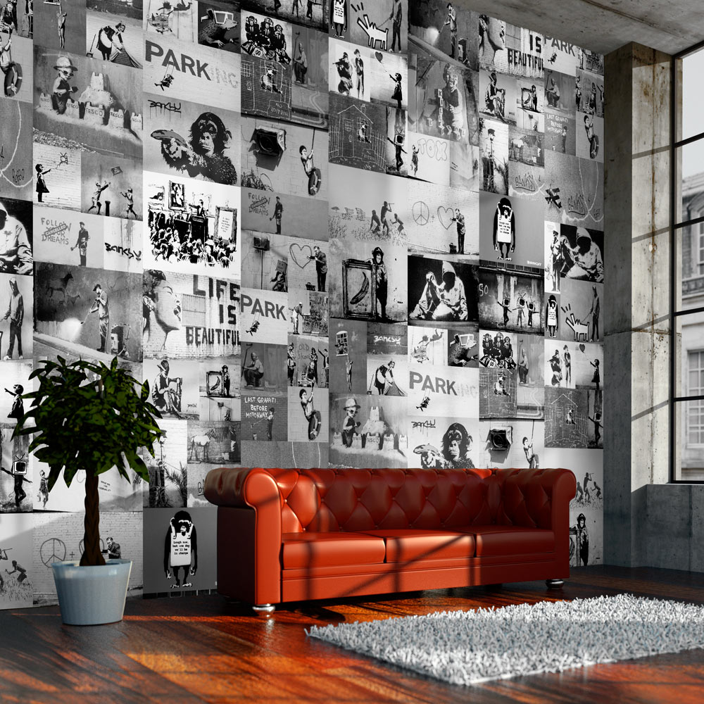 Tapéta - Banksy - grey collage - Image 2
