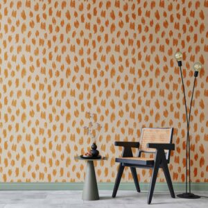 Tapéta - Drawn Pattern in Dots and Spots - in shades of orange and ecru.