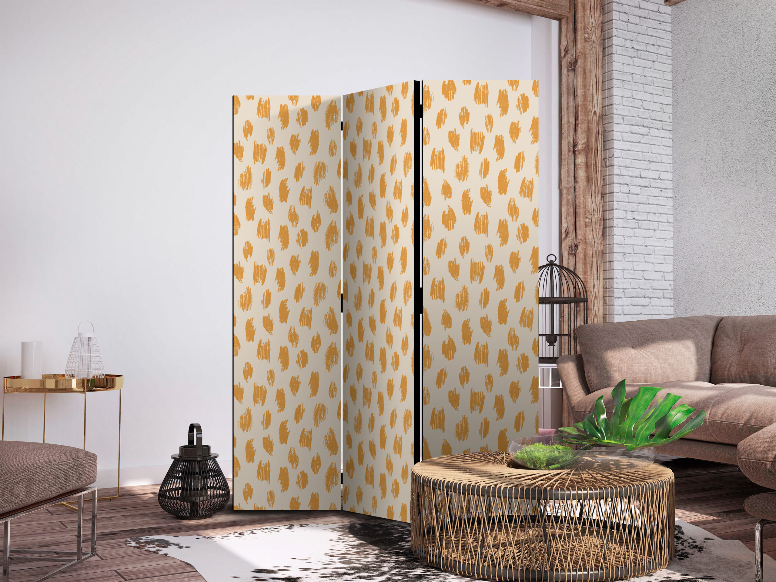 Paraván - Drawn Pattern in Spots and Dots in Shades of Orange and Ecru - Image 5