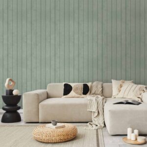Tapéta - Delicate Wood - Vertical stripes in a pastel green shade.