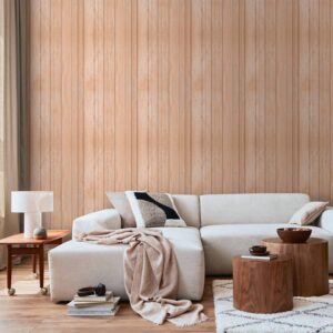 Tapéta - Light Wood - Vertical panels in a warm beige shade.