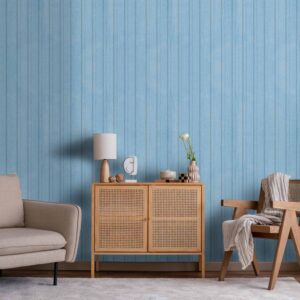 Tapéta - Blue Panels - Wooden planks in a pastel blue shade.