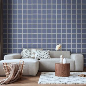 Tapéta - Lines and Symmetry - Expressive White Grid on a Blue Background