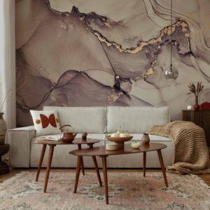 Fotótapéta - Watercolour Abstraction - Powder Pink Marble With Gold Accents