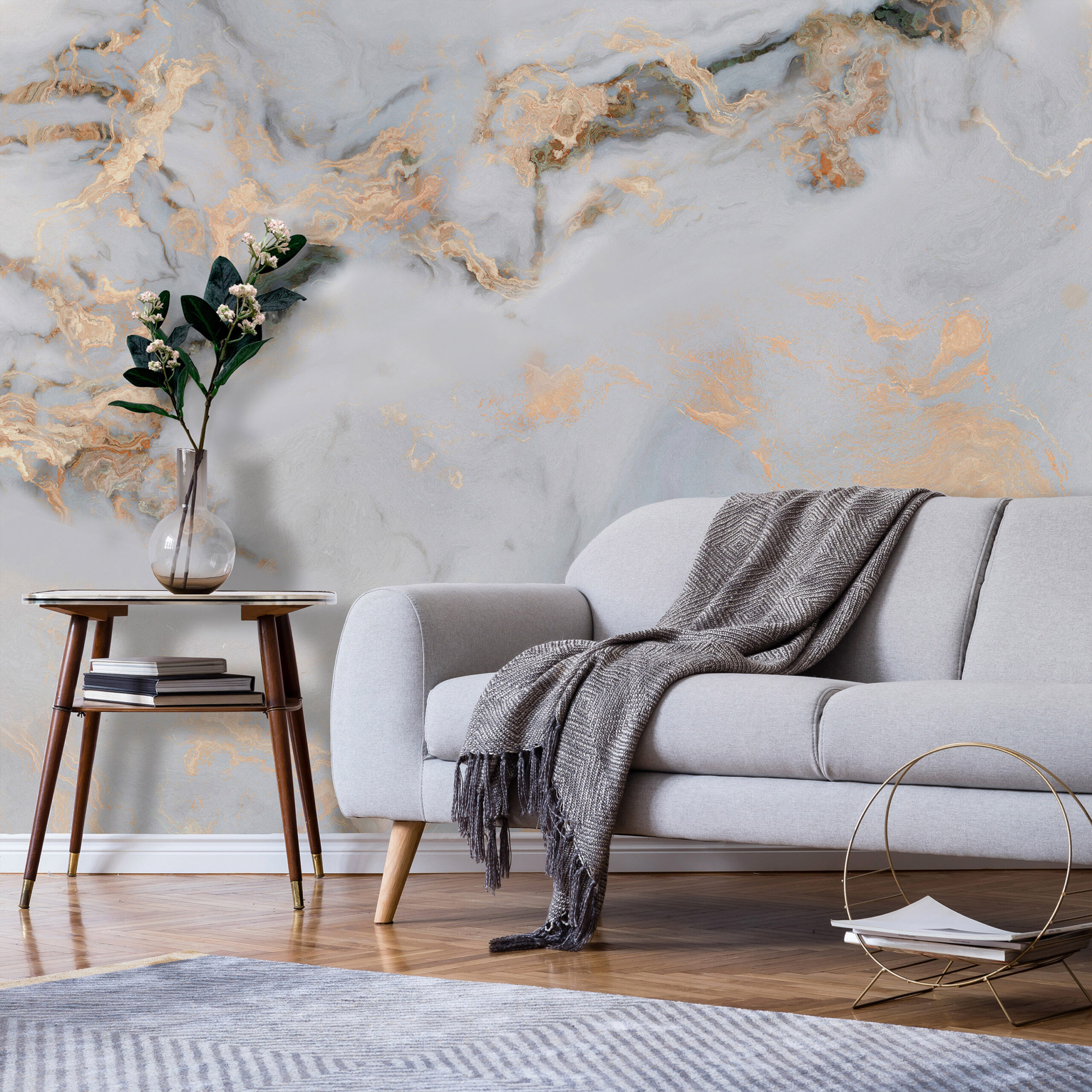 Fotótapéta - White Stone - Elegant Marble With Golden Highlights - Image 2