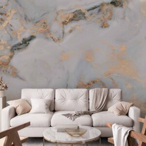 Fotótapéta - White Stone - Elegant Marble With Golden Highlights
