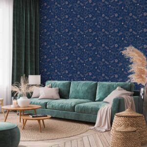 Tapéta - Cosmic Fantasy - Pattern with Suns - Moons - and Dragonflies on a Dark Background.