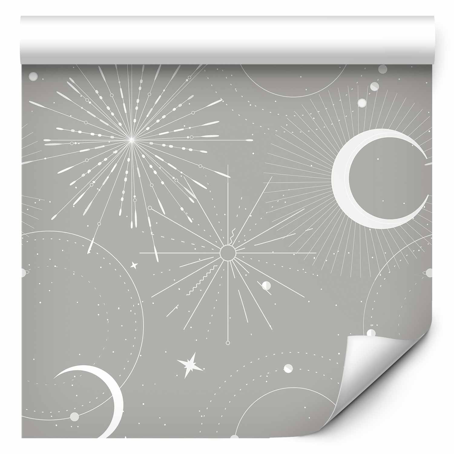 Tapéta - Cosmic Fireworks - Elegant pattern with moons and stars on a gray background. - Image 2