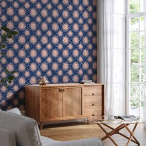 Tapéta - Sunny Patterns - Repeating sun motif on a navy background.