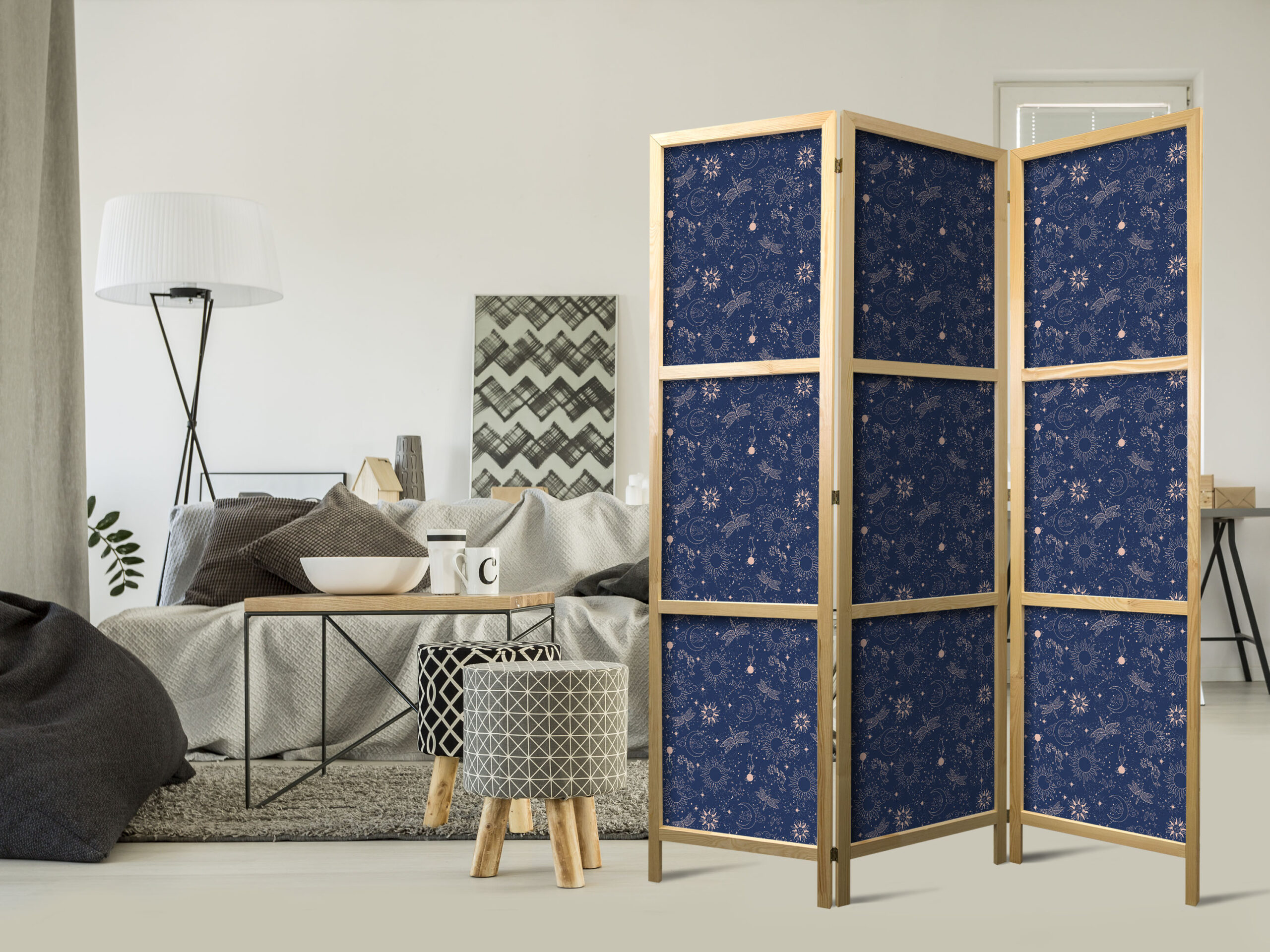 Japán paraván - Cosmic Inspirations - Pattern with Stars and Constellations on a Dark Background - Image 2