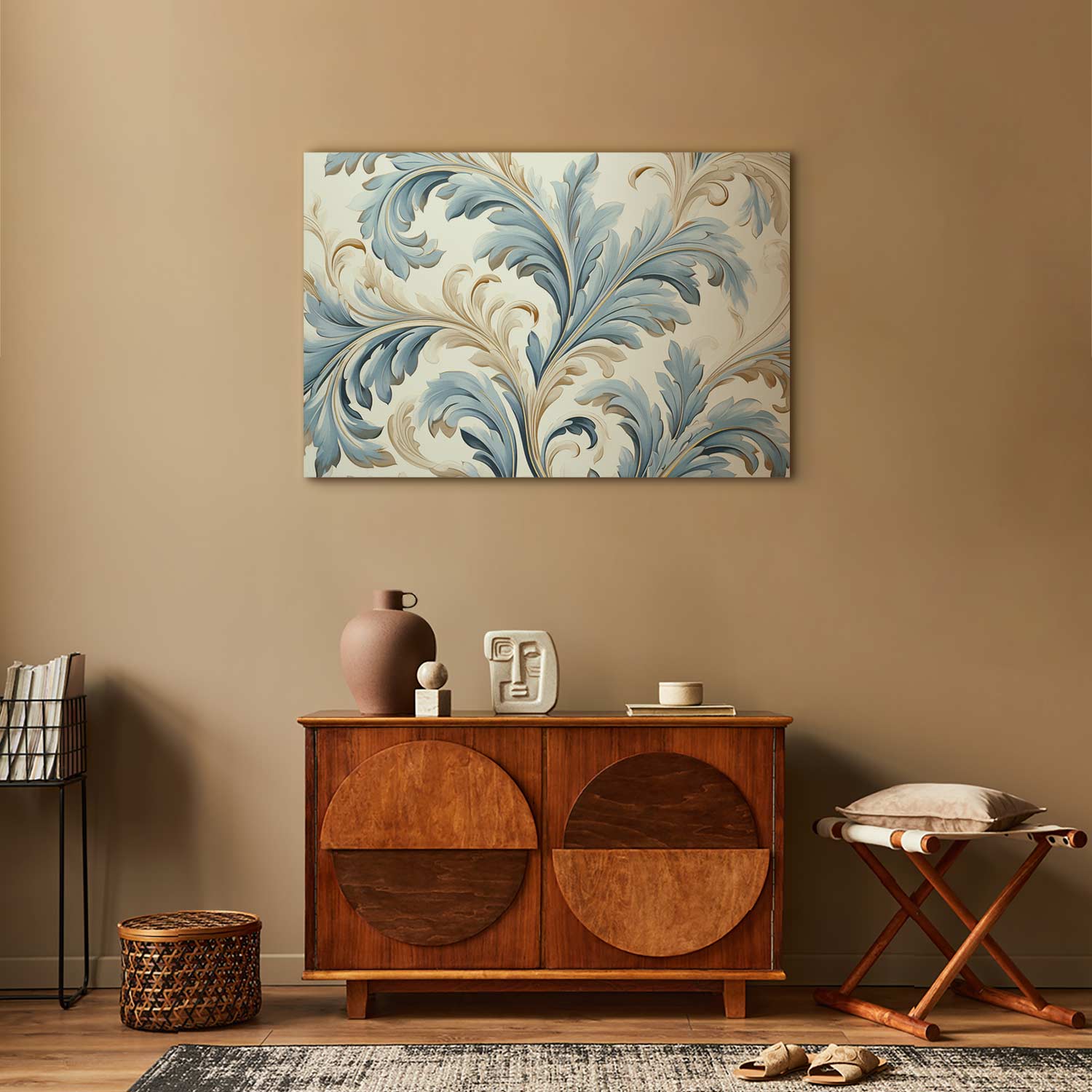Kép - Baroque Ornaments in Light Cream-Blue Hues - Image 2