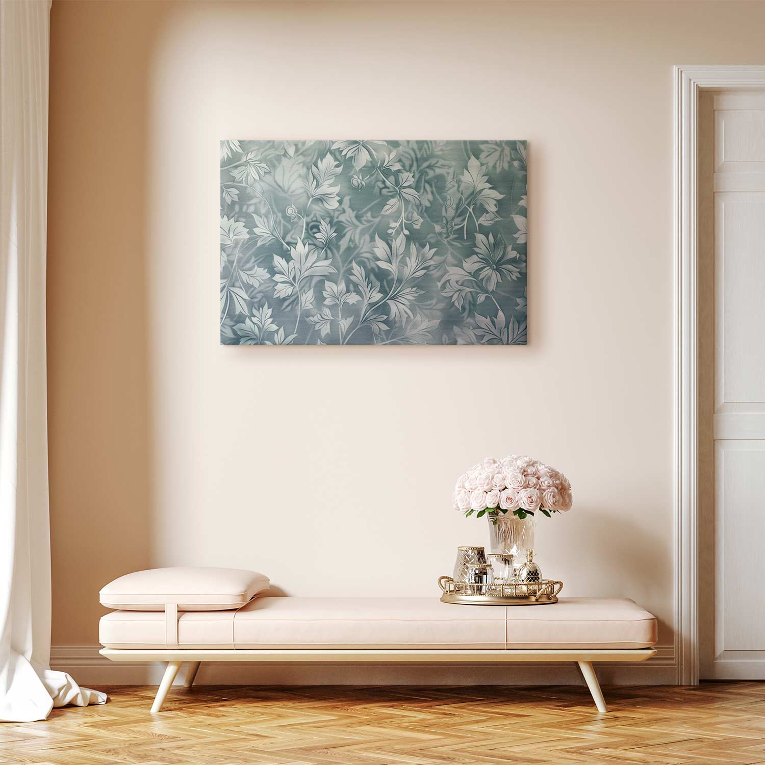 Kép - Ornaments in Worn Muted Turquoises: Delicate Plant Pattern - Image 2