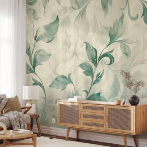 Fotótapéta - Watercolor Botanical Motif Delicate Green-Beige Leaves